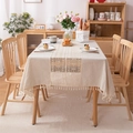 Tovaglia in lino con inserto in pizzo e bordo elegante con nappe decorative - 90x90cm / Stile Lino Naturale Con Bordo Dritto Largo