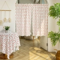 Japanese style cotton door curtain with strawberry print and white pom-pom trim decor - Strawberry With Pom-poms / 60x120cm (2 Pieces)