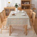 Rectangle polyester cotton tablecloth with orange leaf print and fringe tassels - 60x60cm / Orange Print + Tassel