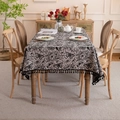 Vintage jacquard tablecloth with black butterfly print and pom-pom tassel edges - 90*90cm / Butterfly Pattern With Black Tassels