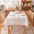 Moderne Leinen-Tischdecke mit orangefarbenem Tulpen-Digitaldruck auf Wollweiß - Zweig Gelbe Tulpe / Groß