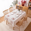 Rechteckige cremefarbene Tischdecke mit roten Blumenkranz- und Schleifenmustern - 130x200 / Girlande Rote Tulpe