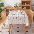 Mantel de algodón blanco con bordado floral negro y bordes de volantes para mesa de comedor - Redondo 90cm / Blanco Con Bordado de Lavanda Negra