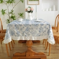 Mantel francés de algodón impermeable con estampado floral azul y bordes con volantes - 100X140CM (Incluyendo Borde) / Bordado Azul + Volantes Blancos (Impermeable)