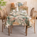 Mantel rectangular de poliéster con estampado vintage de flores y aves de la selva - 135x135 / Estampado de Hojas de Plátano