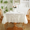 Mantel francés de algodón blanco con bordado floral azul y elegante borde de volantes - 100X140CM (Incluyendo Borde) / Bordado Blanco + Borde con Volantes (Impermeable)