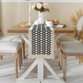 Modern black and white geometric diamond woven table runner with cream fringe tassels - 30x120cm (Includes Tassels) / Full Black Rhombus