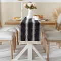 Black and white geometric pattern table runner with cotton linen fringe tassels - 30x120cm (Includes Tassels) / Black Base Triangle