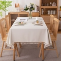 Mantel rectangular de PVC crema con bordes de flecos para mesa de comedor de casa - 140*100 / Blanco perla