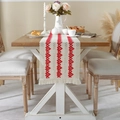Cotton linen table runner with red woven hearts and fringe trim for home decor - 30x120cm (Includes Tassels) / Red Heart