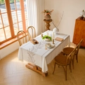 Nappe rectangulaire en lin beige avec franges et imprimé de feuilles de style champêtre - 140x140 / Épi de blé