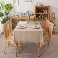 Japanese style rectangle cotton jacquard tablecloth with beige stripes and tassels - 60x60 / Khaki Striped with Tassels