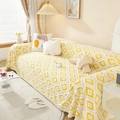 Copridivano in morbido peluche con motivo a rombi geometrici gialli e bianchi spessi - 180x200 / Quadri Giallo Bianco