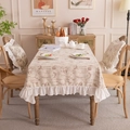 Floral print table runner with white ruffle edge on beige vintage country style fabric - 100*150cm / Milk Tea Pine Cone + Pleated Edge