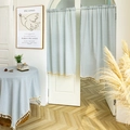 Light blue thin striped cotton door curtain and tablecloth set with beige tassel trim - Wide Short Type / Light Blue Stripes