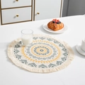 Set de table rond bohème avec pompons et motifs géométriques soleil en jaune et gris - Style Radial Solaire Jaune Gris (Style 3)