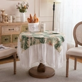Nappe florale en polyester avec volants en dentelle blanche style campagne française - 100*150cm / Imprimé Feuilles de Bananier avec Dentelle Large