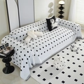 Modern Nordic chenille sofa cover with black polka dots on cream fabric with fringe trim - 180x130 / Black White Polka Dot