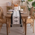 Chemin de table classique noir et blanc avec motifs tribaux et glands élégants - 35*140cm / Losange Blanc avec Gland
