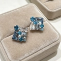 2604079a Blue Crystal Pearl Square Stud Earrings