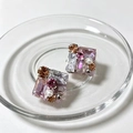 2604079b Pink Crystal Pearl Square Stud Earrings
