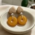 2604078 Heart-shaped Wooden Yellow Safety Buckle Earrings