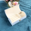 Portable light blue velvet jewelry box with ring slots and soft lining for travel storage - Faux Suede Sky Blue; Portable Domed Jewelry Box
