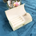 Portable light green arched velvet travel jewelry box with soft ring storage slots - Faux Suede Grass Green; Portable Domed Jewelry Box