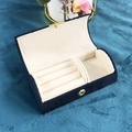Compact portable navy blue arched velvet jewelry box with internal ring slots for travel - Faux Suede Navy Blue; Portable Domed Jewelry Box
