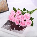 Beautiful bouquet of artificial pink roses with realistic fabric petals and green leaves - Pink
