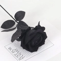 Elegant single black artificial rose with velvet petals and green stem for home decor - Pure Black
