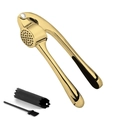 Golden garlic press set with silicone peeler and brush in luxury polished finish - Imitation Gold 3-piece Color Box Set