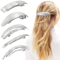 Detailed view of five silver alloy hair clips with matte, mirror, and textured finishes - Set 18 (5 Pieces)
