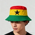Ghana flag style bucket hat with red yellow green stripes and black star embroidery - M (56-58cm) / Ghana