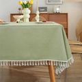 Minimalist light green rectangular tablecloth with elegant white tassel fringe - 60x60cm / Green