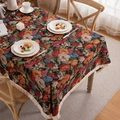 Vintage-Jacquard-Tischdecke mit Blumenmuster, Vogelmotiven und Fransen in Wohnumgebung - 60*60cm / Garngefärbt Schwarz Floral mit Dichten Quasten