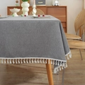Nordic minimalist grey polyester tablecloth with white cotton fringe tassels for home decor - 60x60cm / Gray