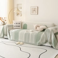 Nordic chenille sofa cover with green geometric jacquard patterns and handmade fringe - Phantom Green