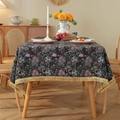 Vintage floral jacquard tablecloth with elegant gold fringe tassels for dining table - 60*60cm / Black Floral with Gold Tassels