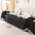 Nordic chenille sofa cover with black and white drop pattern and fringe tassels - Dream Feather Black