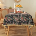 Vintage floral tablecloth with heavy jacquard fabric and golden fringe tassels - 60*60cm / Large Black Floral with Gold Tassels