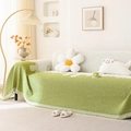 Copridivano nordico in ciniglia con blocchi di colore verde e rifiniture con frange - 180x130cm / Piuma da Sogno Verde