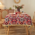 Bohemian rectangle tablecloth with colorful geometric patterns and gold tassels - 60*60cm / Light Geometric with Gold Tassels