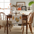 Tischläufer mit Sonnenblumen und Kürbissen sowie bunten Quasten für den Herbst - 35x120 / Gelber Kürbis + Kaffee Quasten