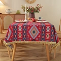 Bohemian table cloth with red geometric jacquard pattern and golden tassels - 60*60cm / Red Geometric with Gold Tassels