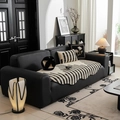 Copridivano jacquard a righe bianche e nere con cuscini coordinati su divano in pelle - 90x90cm / Nero a Righe