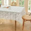 Tovaglia rettangolare bianca in poliestere con motivi jacquard e nappine sui bordi - 60x60 / Floreale Grigio Con Nappina
