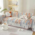 Copridivano nordico in ciniglia a strisce arancioni e grigie con motivo a stelle - 180x130cm / Stelle-Rosso Blu