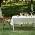 French lace white embroidered cotton tablecloth with ruffled edges on outdoor table - 90x90cm / 3D Petal Flower With Ruffles