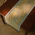 Runner da tavolo jacquard giallo zenzero con motivi paisley e nappe colorate - 35x120 / Stile Paisley giallo (con nappe blu)